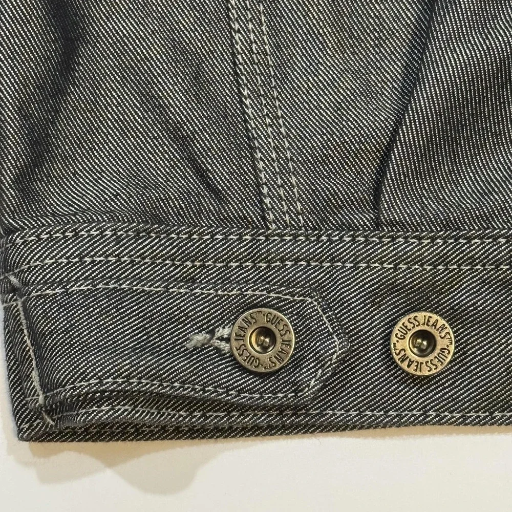Vintage Guess Jeans Jacket Mens Medium Gray Denim Trucker Made USA Button 90s